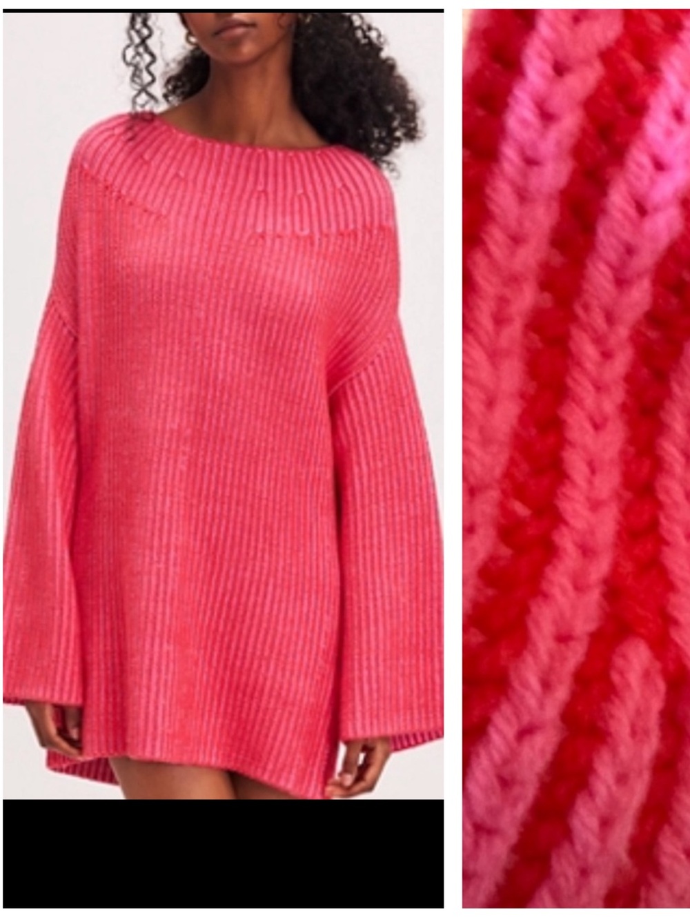 FREE PEOPLE CHARLOTTE LONG SLEEVE TUNIC SWEATER BLOSSOM GLOW HOT PINK RED M L